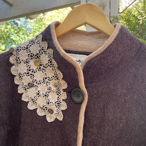 Handmade artsy boho sweater coat and embroidered cottagecore farm topper - Picture 4 of 11